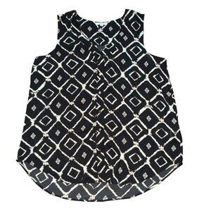 Maurices Womens Geometric Sleeveless Blouse-Black & White-L-GUC